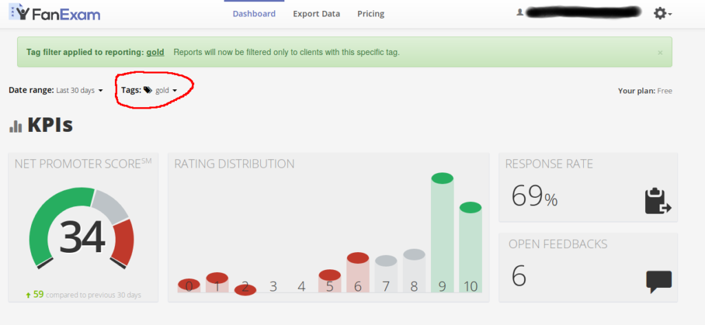 tags in the FanExam dashboard